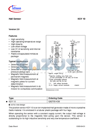 KSY10 datasheet - Hall Sensor