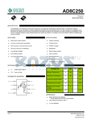 AD8C250 datasheet - 1 Form A Solid State Relay