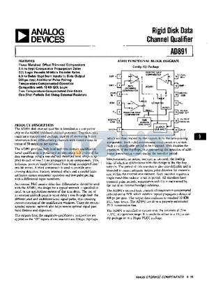 AD891 datasheet - RIGID DISK DATA CHANNEL QUALIFIER