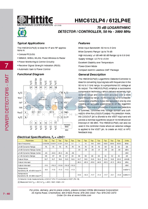 612LP4E datasheet - 75 dB LOGARITHMIC DETECTOR / CONTROLLER, 50 Hz - 3000 MHz