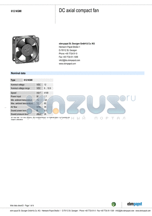 612NGMI datasheet - DC axial compact fan