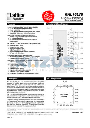 GAL16LV8C-10LJ datasheet - Low Voltage E2CMOS PLD Generic Array Logic