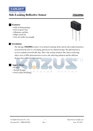 ITR20904 datasheet - Side-Looking Reflective Sensor