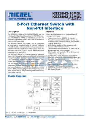 KSZ8842-16 datasheet - 2-Port Ethernet Switch with Non-PCI Interface