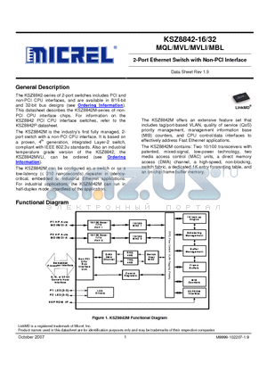 KSZ8842-16 datasheet - 2-Port Ethernet Switch with Non-PCI Interface