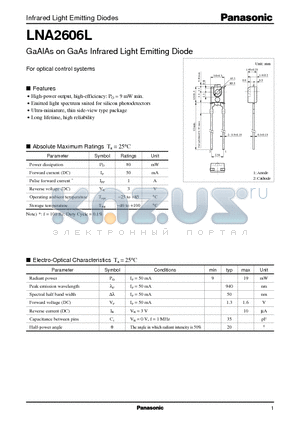 LNA2606L datasheet - GaAlAs on GaAs Infrared Light Emitting Diode