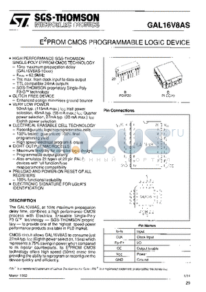 GAL16V8AS-10EB3 datasheet - E2PROM CMOS PROGRAMMABLE LOGIC DEVICE