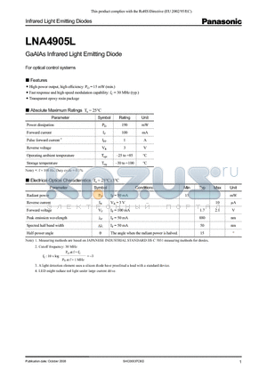 LNA4905L_08 datasheet - GaAlAs Infrared Light Emitting Diode