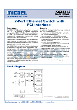 KSZ8842-PMQLI datasheet - 2-Port Ethernet Switch with PCI Interface
