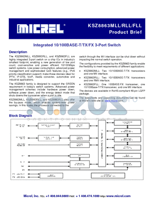 KSZ8863RLL datasheet - Integrated 10/100BASE-T/TX/FX 3-Port Switch