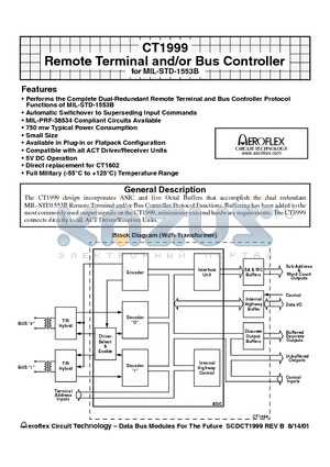 CT1999-FP datasheet - CT1999 Remote Terminal and/or Bus Controller for MIL-STD-1553B