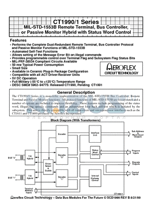 CT1991-1-20 datasheet - MIL-STD-1553B Remote Terminal, Bus Controller, or Passive Monitor Hybrid with Status Word Control