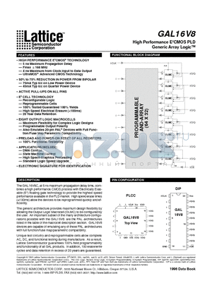 GAL16V8B-25LP datasheet - High Performance E2CMOS PLD Generic Array Logic