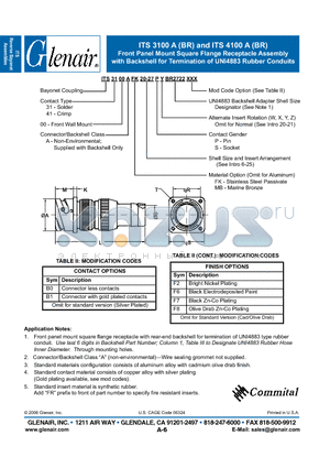 ITS3100AFK datasheet - Front Panel Mount Square Flange Receptacle Assembly