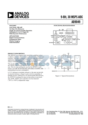 AD9049BR datasheet - 9-Bit, 30 MSPS ADC