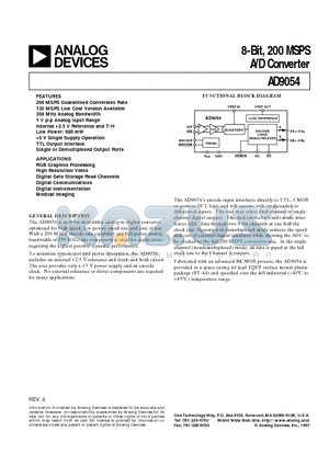 AD9054 datasheet - 8-Bit, 200 MSPS A/D Converter