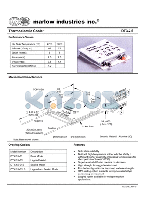 DT3-2.5-01 datasheet - Thermoelectric Cooler