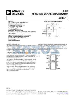 AD9057 datasheet - 8-Bit 40 MSPS/50 MSPS/80 MSPS Converter