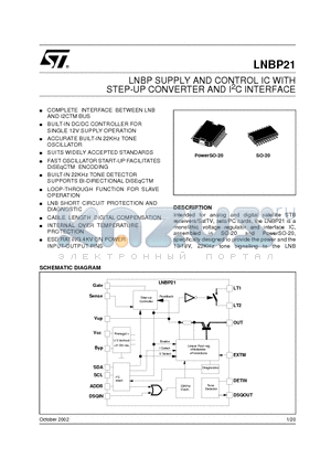 LNBP21D2 datasheet - LNBP SUPPLY AND CONTROL IC WITH STEP-UP CONVERTER AND I2C INTERFACE