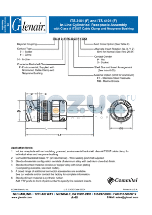 ITS3101FFK datasheet - In-Line Cylindrical Receptacle Assembly