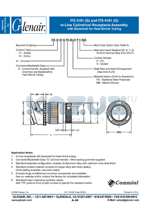 ITS3101GFK datasheet - In-Line Cylindrical Receptacle Assembly