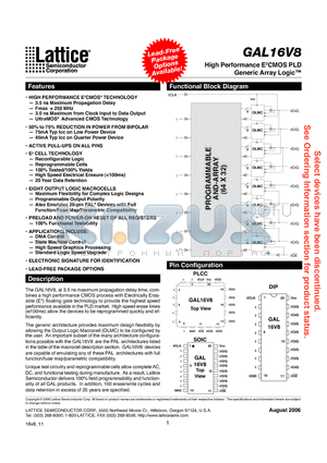 GAL16V8C-7LP datasheet - High Performance E2CMOS PLD Generic Array Logic