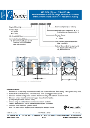 ITS3100GFK datasheet - Front Panel Mount Square Flange Receptacle Assembly