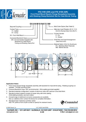 ITS3100GRFK datasheet - Front Panel Mount Square Flange Receptacle Assembly