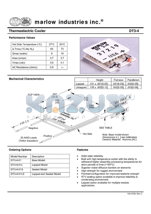 DT3-4-01S datasheet - Thermoelectric Cooler