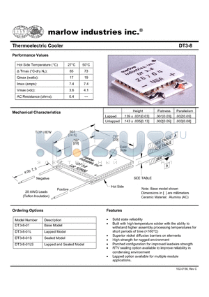 DT3-8 datasheet - Thermoelectric Cooler