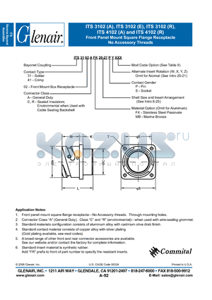 ITS3102AFK datasheet - Front Panel Mount Square Flange Receptacle