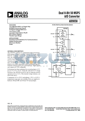 AD9058TD/883 datasheet - Dual 8-Bit 50 MSPS A/D Converter