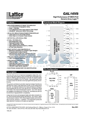 GAL16V8D-10LJ datasheet - High Performance E2CMOS PLD Generic Array Logic