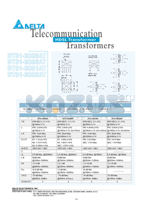 DT31-2026AT datasheet - Telecommunication HDSL Transformer