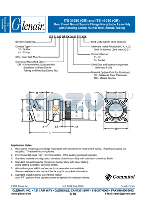 ITS31030GR datasheet - Rear Panel Mount Square Flange Receptacle Assembly