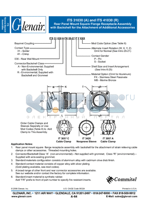 ITS31030A datasheet - Rear Panel Mount Square Flange Receptacle Assembly
