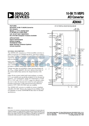AD9060TZ datasheet - 10-Bit 75 MSPS A/D Converter