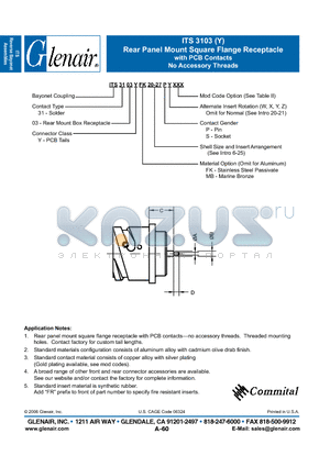 ITS3103YMB datasheet - Rear Panel Mount Square Flange Receptacle