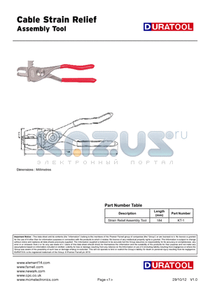 KT-1 datasheet - Cable Strain Relief Assembly Tool