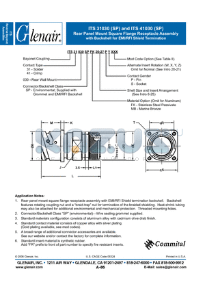 ITS31030SP datasheet - Rear Panel Mount Square Flange Receptacle Assembly