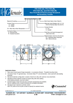 ITS31033AFK datasheet - Rear Panel Mount Square Flange Receptacle