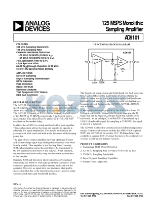 AD9101AR datasheet - 125 MSPS Monolithic Sampling Amplifier