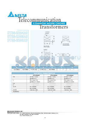 DT35-2004AS datasheet - Telecommunication Common Mode Choke Transformers
