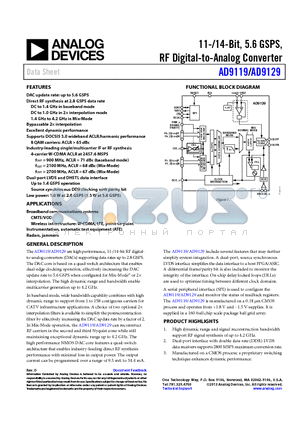 AD9119-CBLTX-EBZ datasheet - 11-/14-Bit, 5.6 GSPS, RF Digital-to-Analog Converter