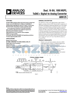 AD9125-M5375-EBZ datasheet - Dual, 16-Bit, 1000 MSPS, TxDAC Digital-to-Analog Converter