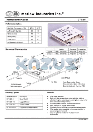 DT6-2.5 datasheet - Thermoelectric Cooler