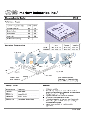 DT6-6-01 datasheet - Thermoelectric Cooler