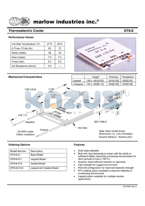 DT6-8-01LS datasheet - Thermoelectric Cooler