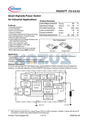 ITS410E2 datasheet - Smart Highside Power Switch for Industrial Applications