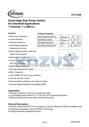 ITS4142N datasheet - Smart High-Side Power Switch for Industrial Applications